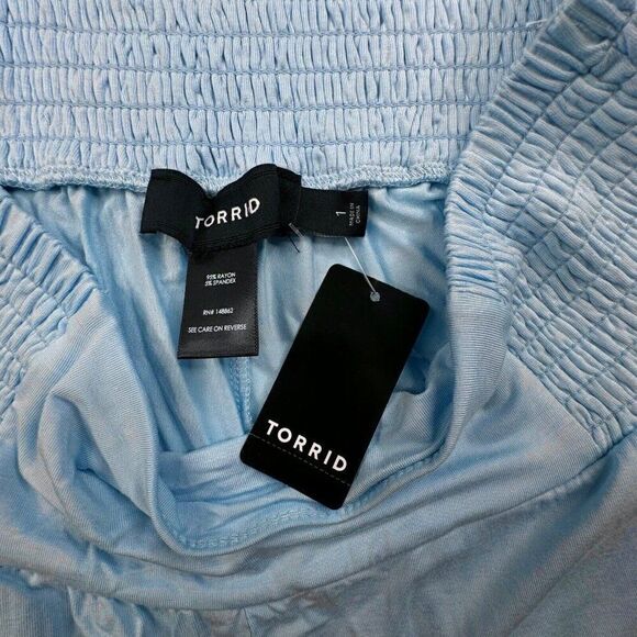 Torrid High Rise Smocked Pull On Wide Leg Pants Blue 1X NEW - Picture 5 of 13